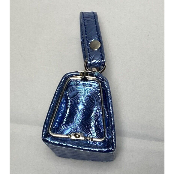 Tic Tok Mini Lipstick Coin Purse Shiny Blue Geometric Pattern Removable Handle - Picture 5 of 9